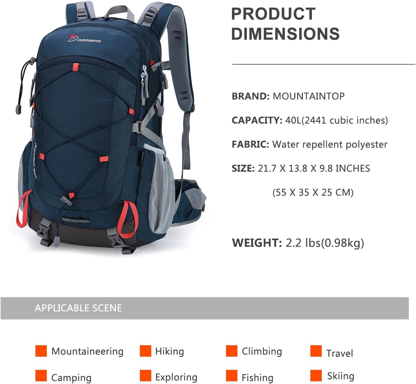 Mountaintop Unisex Backpack 40 Litres, 55 x 35 x 25 cm – Bild 2